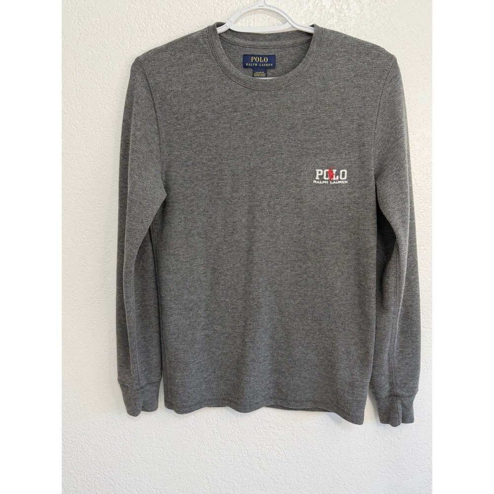 Polo Ralph Lauren Thermal Shirt Mens Small Gray Waffle Knit "Polo 1967" Logo